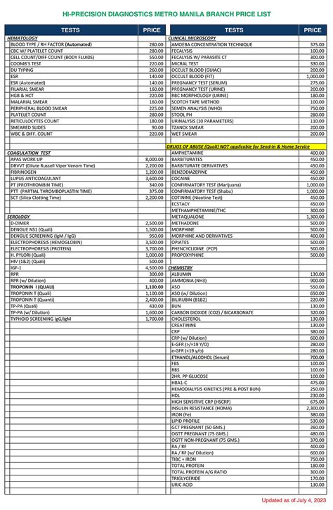 hi-precision price list 2024|Hi Precision Price List of Services 2024 Rates .